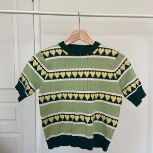 Y2K Green Ribbed Knit Tee